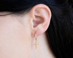 Gold Cross Dangle Earrings