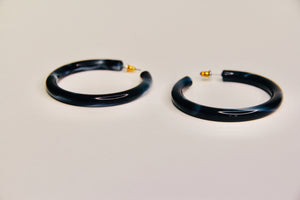 Navy Blue Marbled Hoop Earrings