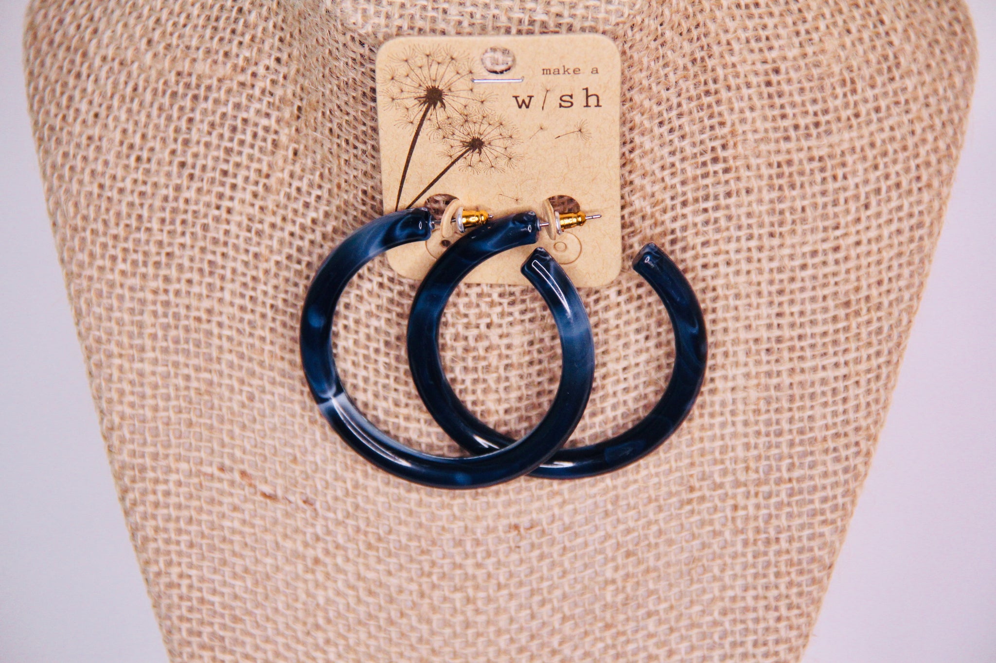 Navy Blue Marbled Hoop Earrings