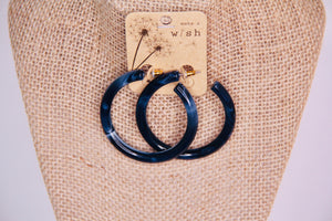 Navy Blue Marbled Hoop Earrings