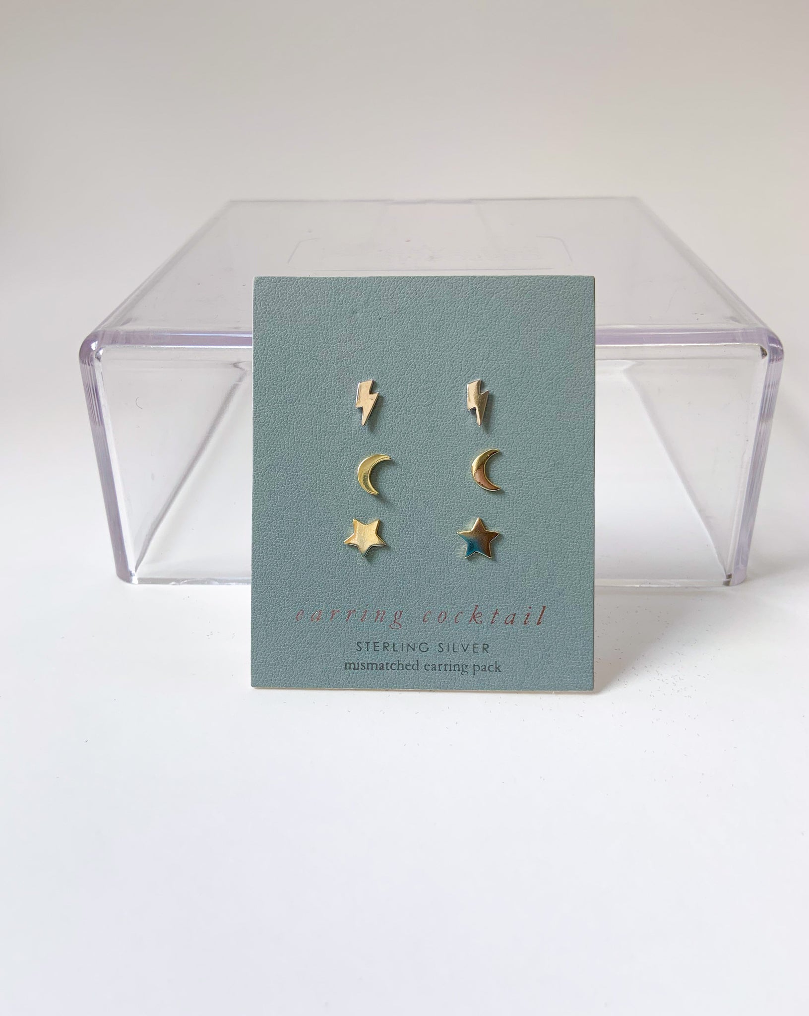 Gold Star and Moon Stud Earring Set