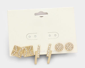 Geo Crystal & Metal Stud Earrings