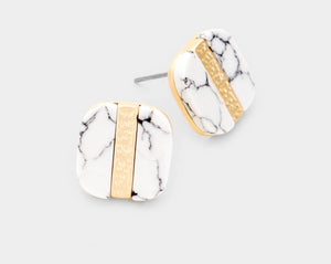 Marble and Gold Stud Earrings